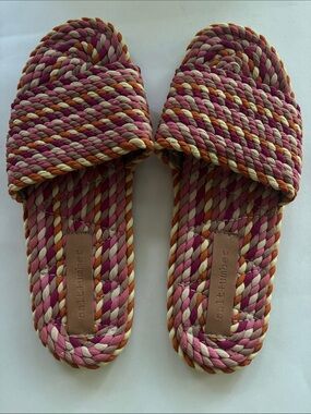 Salt + Umber Woven Rooe Slide Sandals Pink Multicolor Flats